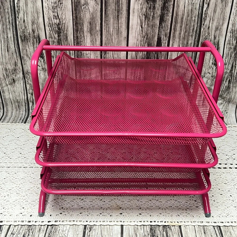 Pink and Gray Mesh Desk Organizer 2 piece set. Organization for papers,pens etc.